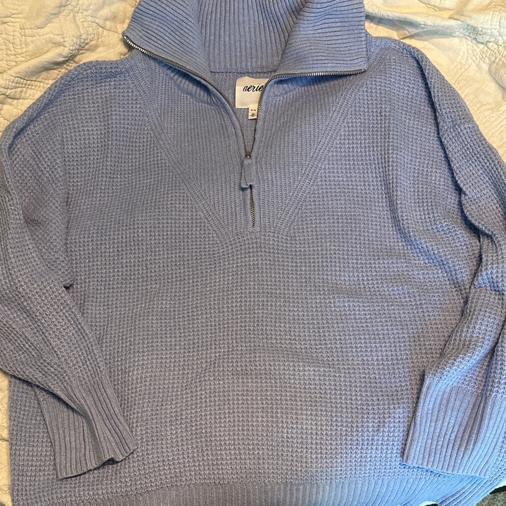 Aerie Zip-Up Sweater in Soft Blue - Picture 3 of 3